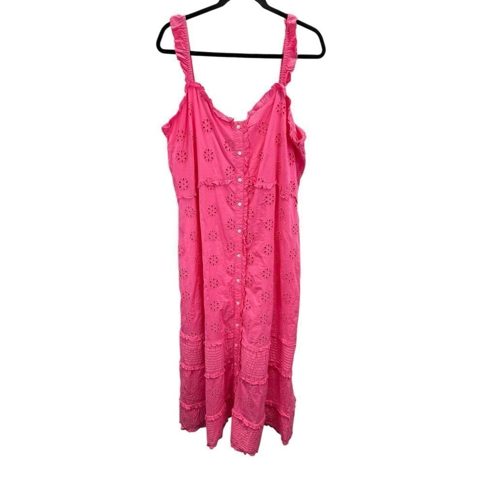 NWT Old Navy Pink Eyelet Button-Front Midi Dress XL Ruffle Strap Cotton - Picture 5 of 13
